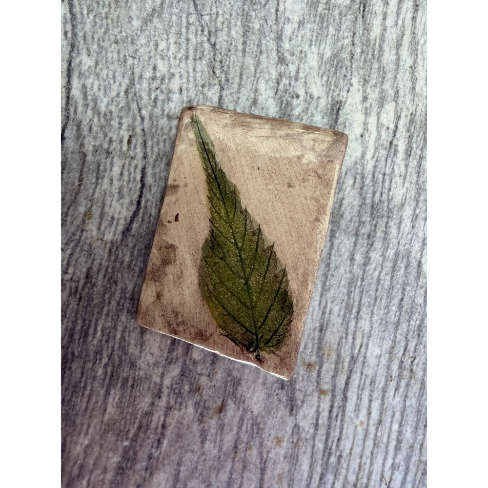Handmade Pressed Leaf Resin Brooch OS Green Cream Botanical Artisan Pin Unisex